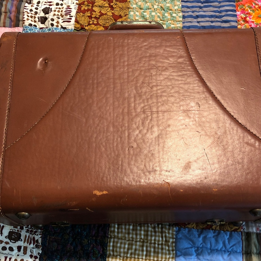 Vintage Hard Shell Leather Suitcase (#2) - Picture 9 of 12